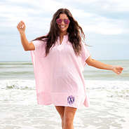 pink seersucker nantucket cover up on beach