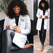 cozy monogrammed leopard cardigan