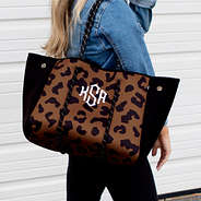 monogrammed hickory leopard neoprene tote