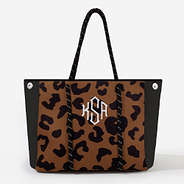 Monogrammed Neoprene Tote in Hickory Leopard