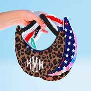 monogrammed bride tribe visors in leopard, america and tie dye
