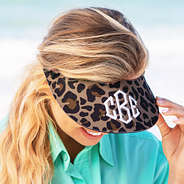 leopard monogrammed sun visor at beach