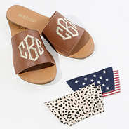 summer slides with brown, americana, and spotted toppers