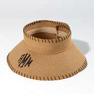 packable straw visor in black whipstitch