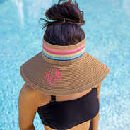 Monogrammed Rainbow Straw Visor at the pool