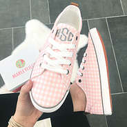 pink monogrammed gingham sneaker shoefie