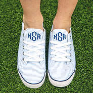 seersucker sneakers in grass