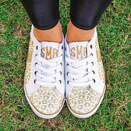 monogrammed gold leopard canvas sneakers in grass
