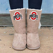 tan ohio state sherpa tie booties