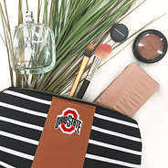 ohio state cosmetic bag with makeup