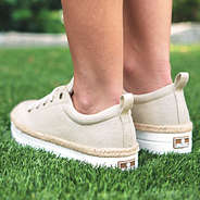 Monogrammed Metallic Platform Sneakers in grass back