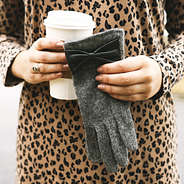 bow gloves with coffee and leopard shirt