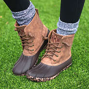 leopard bottom duck boots on turf