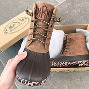 monogrammed leopard bottom duck boot shofie