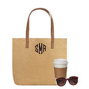 Monogrammed Straw Tote in Tan