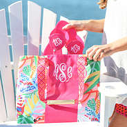 hot pink personalized flip flops in bag