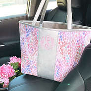 monogrammed watercolor tote in car
