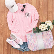 watercolor tote and sneakers outfit