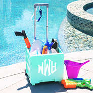 personalized rolling cart by the pool