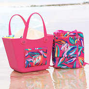 pink island sunset tall cooler and waterproof beach bag