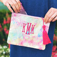 monogrammed tie dye bag with pink monogram