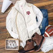 texas a&m puffy vest with duck boots