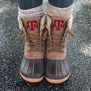 Texas A&M Explorer Duck Boots with socks