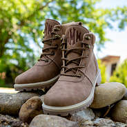 Monogrammed Hiking Boots on the rocks