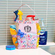 coral floral monogrammed caddy with cleaning supplies