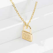 monogrammed lock pendant necklace in gold