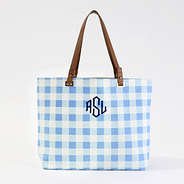 Monogrammed blue gingham tote
