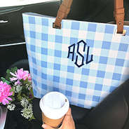 car pic of large tote withe navy octagonal monogram
