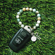 Monogrammed Cross and Bead Keychain in grass