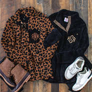 leopard sherpa pullover flatlay
