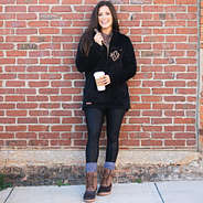 black monogrammed leopard sherpa pullover outfit shot