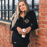 black sherpa pullover tunic with monogrammed pocket
