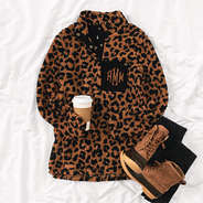 monogrammed leopard sherpa sweatshirt ootd with duck boots