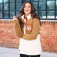 monogrammed camel cozy sherpa pullover tunic