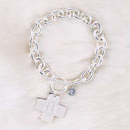monogrammed cross pendant bracelet in silver