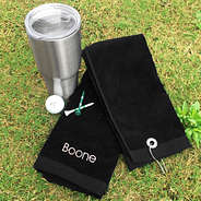 black golf towel with monogrammed name