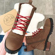 combat boots with sherpa tongues and red laces