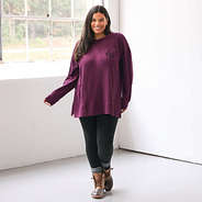 plus model wearing wine crewneck