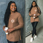 split image of hickory waffle crewneck sweatshirt