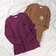wine and hickory waffle crewnecks on a sheet
