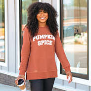 pumpkin spice corded sweatshirt with coffee