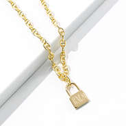 Monogrammed Lock Chain Necklace in Gold