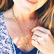 layered gold lock chain necklace