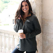 Girl wearing charcoal Ohio State Popover