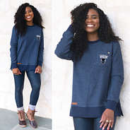 Howard University Corded Sweatshirt in Navy with duck boots