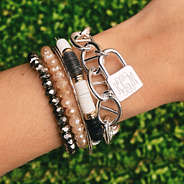 Monogrammed Padlock Bracelet in silver with spotted bracelet